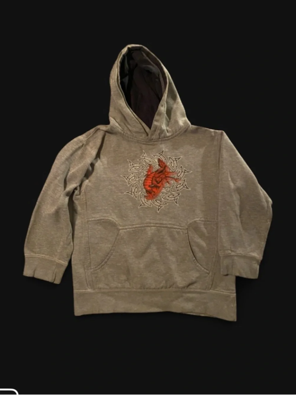 Gray hoodie with dragon graphic pullover